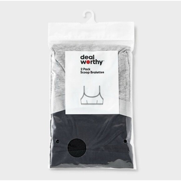 Women's 2pk Cotton Blend Scoop Back Bralette Black/Heathered Gray Size Small - Picture 2 of 8